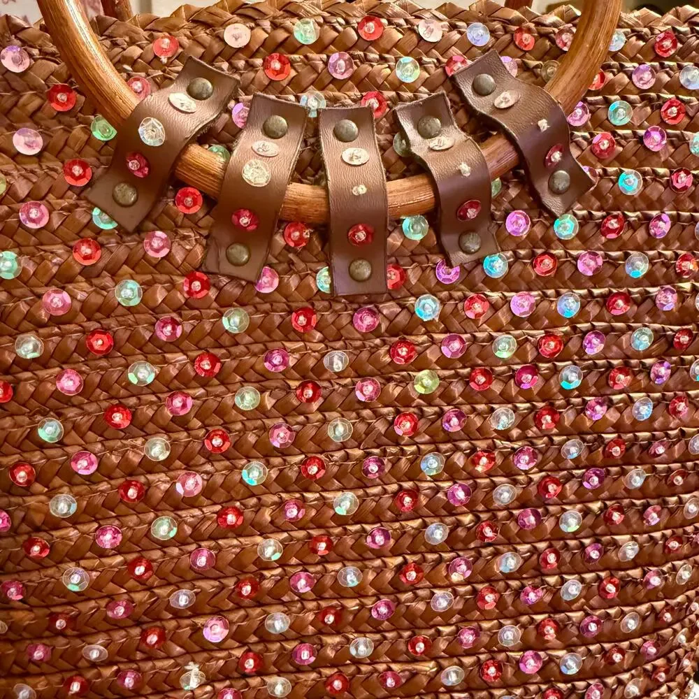 Victoria's Secret Vtg 90s Sequined Woven Bucket Tote Bag - Picture 5 of 9